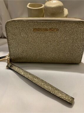 Michael Kors Glitter Gold Wristlet Clutch